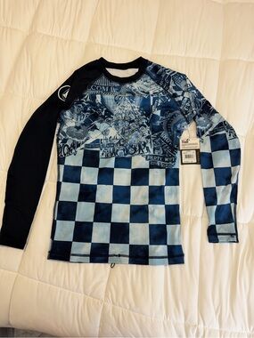 Volcom Navy and Light Blue Checkerboard Swim Rashguard